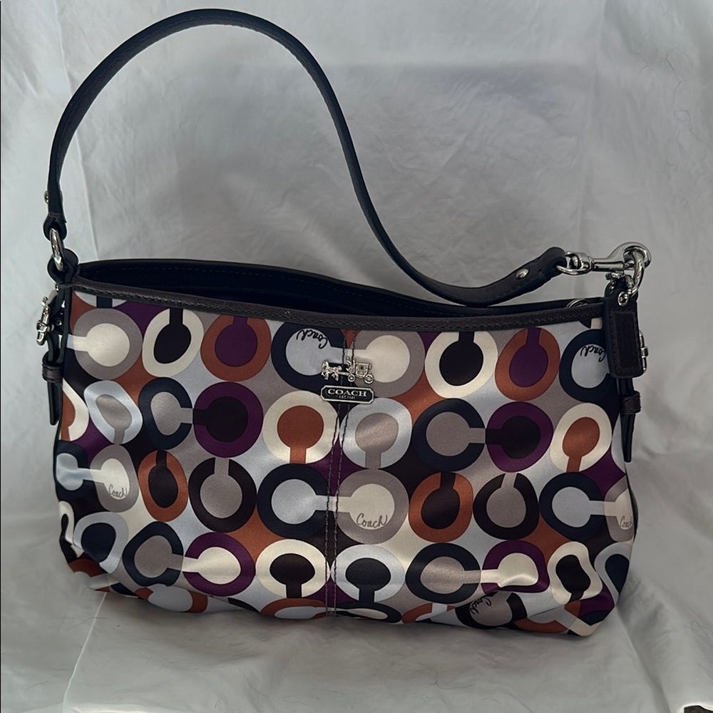 Coach Signature Shoulder Bag in Black, Purple, and Brown